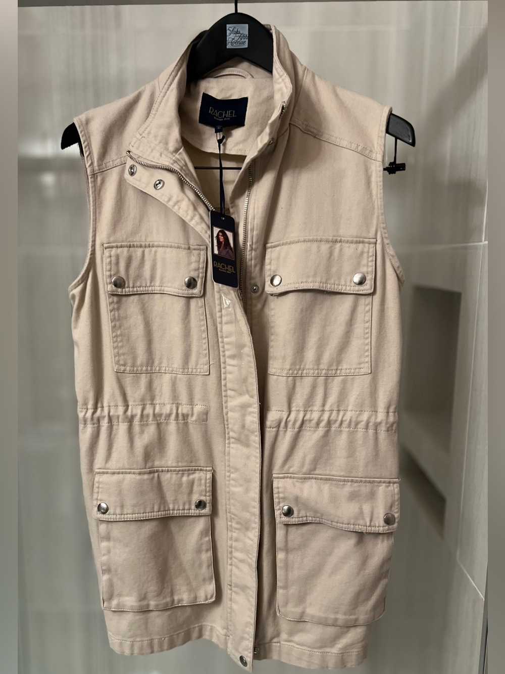 NWT RACHEL Rachel Roy Beige Utility Cargo Safari Vest